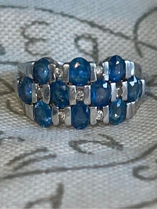 Jewelry - Platinum Blue Sapphire & Diamond Multi-Row Ring